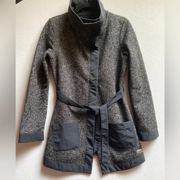 Merrell Women's  Talley Swacket Sweater Jacket Black Tweed Tie Waist Sz S - Picture 4 of 15